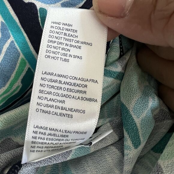 Beach House Swim Cover Up Dress Women Medium Blue Long Sleeve Palm Floral NEW - Picture 14 of 14